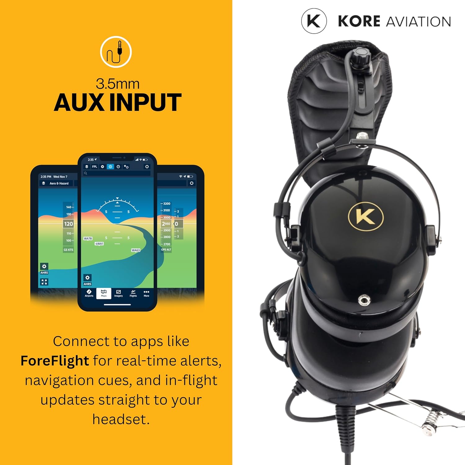 KORE P1 General Aviation Headset (Mono) with Headset Bag - Dual GA Plugs (10 Units per Box)
