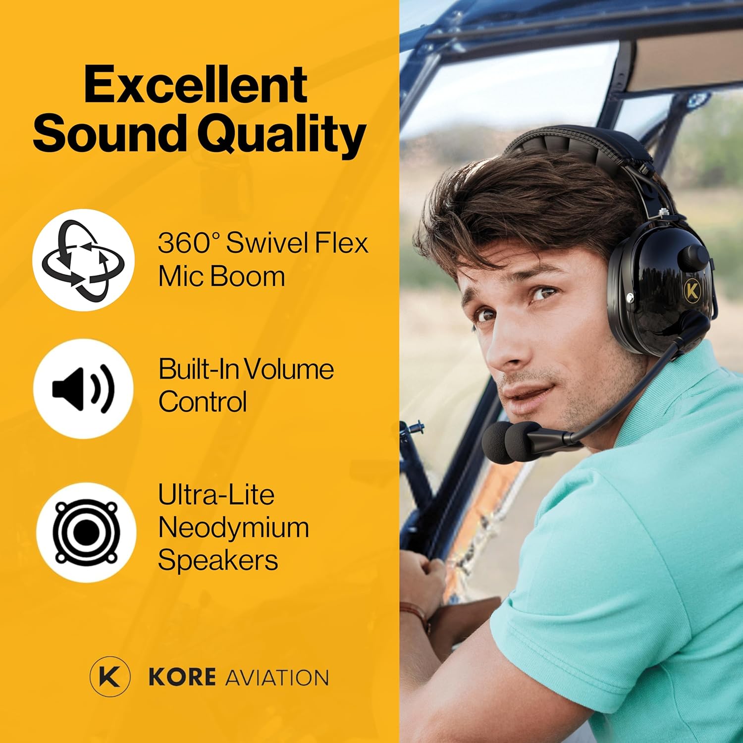 KORE H1 Helicopter Pilot Headset (Mono) with Headset Bag - U-174 Plugs (10 Units per Box)