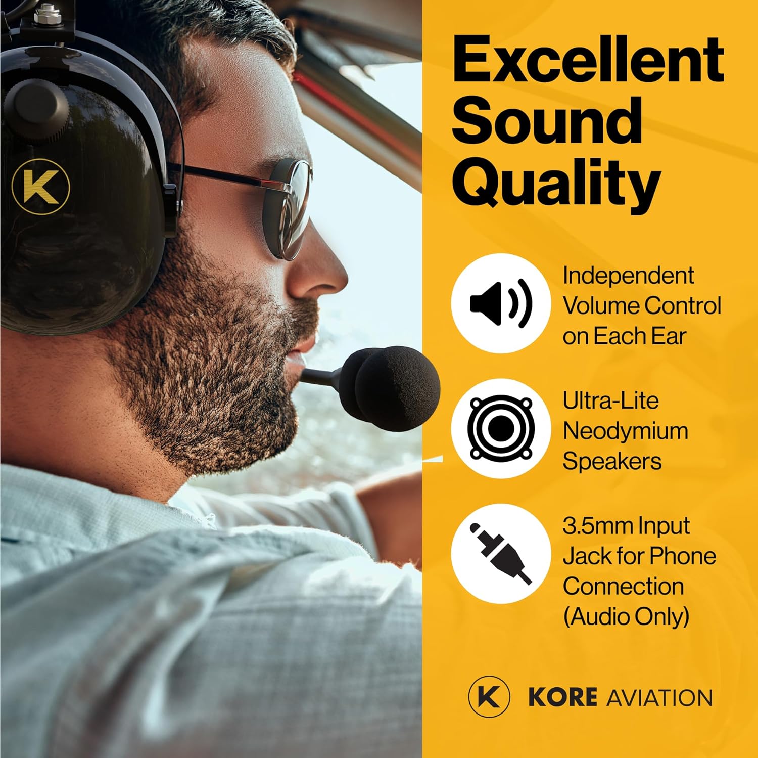 KORE KA-1 General Aviation Headset (Mono & Stereo) with Headset Bag - Dual GA Plugs (10 Units per Box)