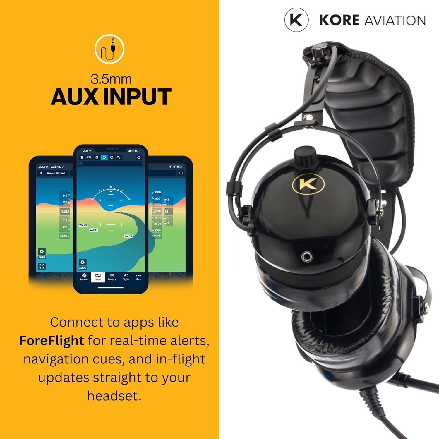 KORE KA-1 General Aviation Headset (Mono & Stereo) with Headset Bag - Dual GA Plugs (10 Units per Box)