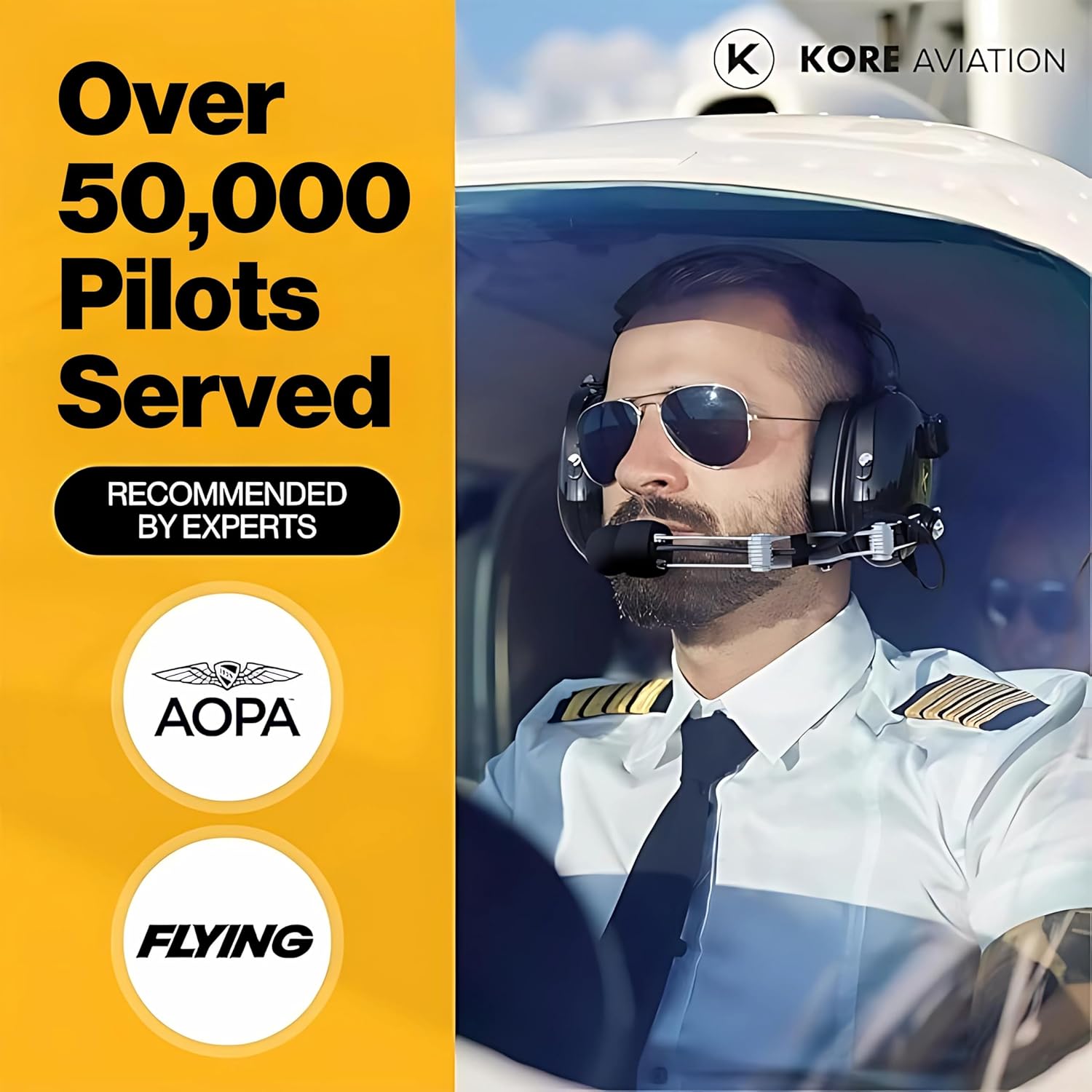 KORE P1 General Aviation Headset (Mono) with Headset Bag - Dual GA Plugs (10 Units per Box)