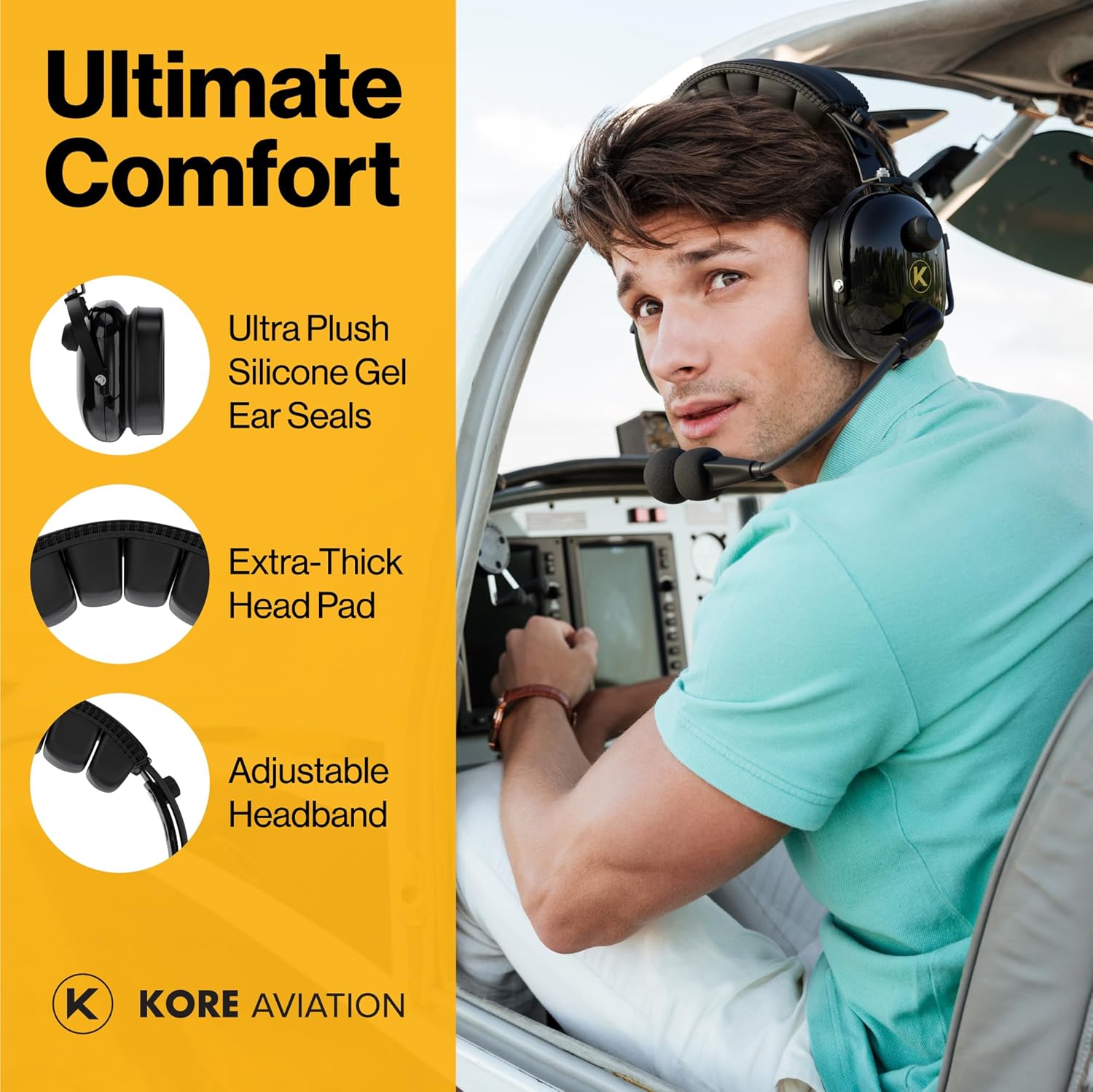 KORE KA-1 General Aviation Headset (Mono & Stereo) with Headset Bag - Dual GA Plugs (10 Units per Box)